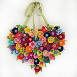 Felt Flower Heart Wreath Valentine's Day Decor, Sage Green Ribbon - thumbnail 2