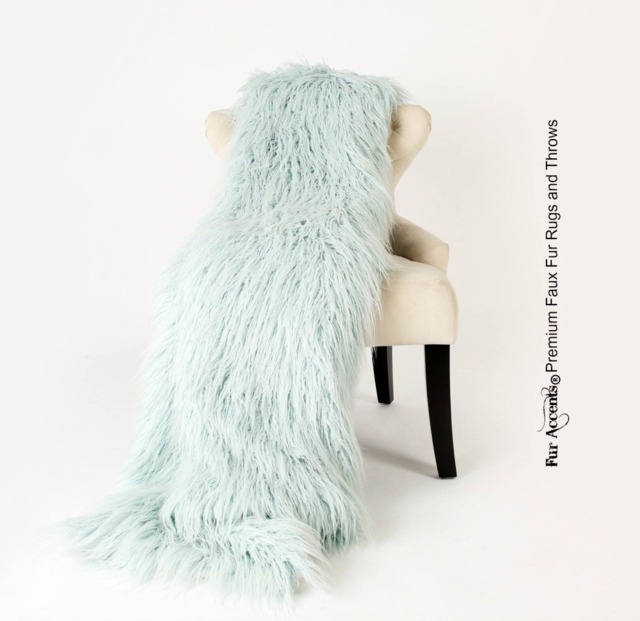 Plush Faux Fur Throw Blanket, Light Mint Green Sheepskin Shag, Minky Lining - image 1
