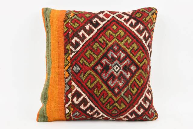 Handmade Turkish Kilim Pillow Embroidered Wool Cushion Cover - 18''x18'' - image 1