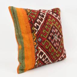 Handmade Turkish Kilim Pillow Embroidered Wool Cushion Cover - 18''x18'' - thumbnail 3