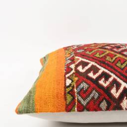 Handmade Turkish Kilim Pillow Embroidered Wool Cushion Cover - 18''x18'' - thumbnail 4