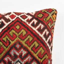 Handmade Turkish Kilim Pillow Embroidered Wool Cushion Cover - 18''x18'' - thumbnail 2