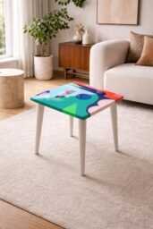 Handmade Resin Coffee Table, Funky Boho Pop Art Design - thumbnail 1