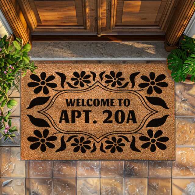 Custom Apartment Decor Rug - House Number Doormat Finds Floral Pattern Welcome - image 1