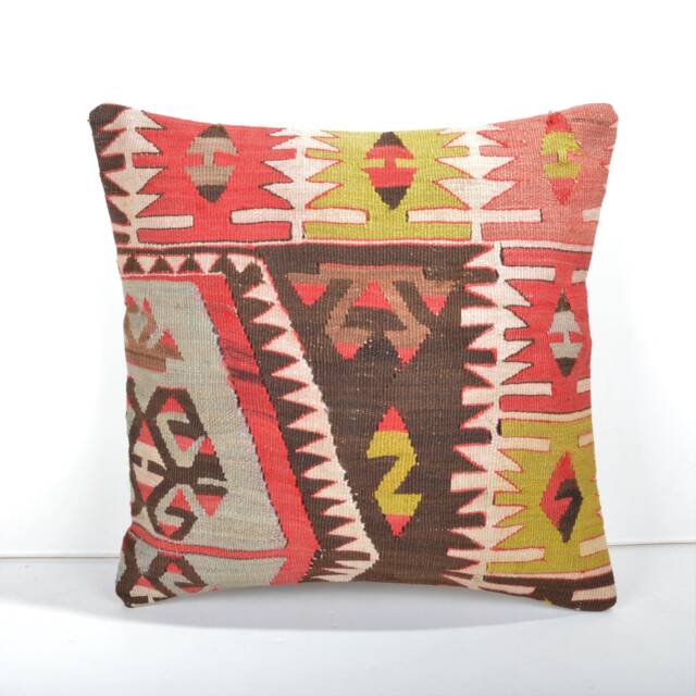 Handmade Kilim Pillow Cover, Wool Throw Pillow, 16x16 - image 1