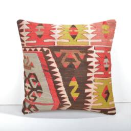 Handmade Kilim Pillow Cover, Wool Throw Pillow, 16x16 - thumbnail 1