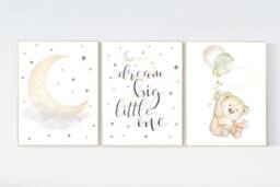 Neutral Bear Nursery Decor Moon, Stars Art Print - thumbnail 1