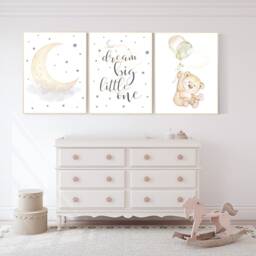 Neutral Bear Nursery Decor Moon, Stars Art Print - thumbnail 2