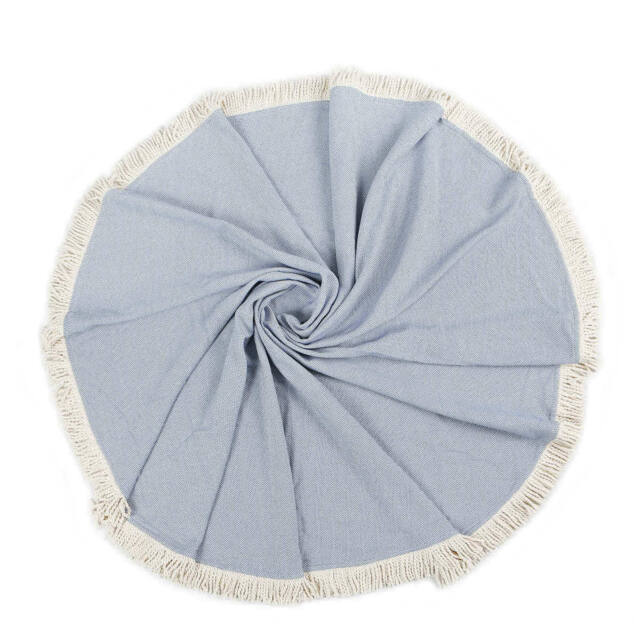 Round Turkish Cotton Beach Towel, Hand Loomed Fouta Blanket, 150cm - image 1