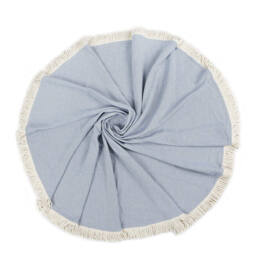 Round Turkish Cotton Beach Towel, Hand Loomed Fouta Blanket, 150cm - thumbnail 1