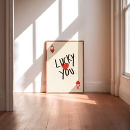 Lucky You Unframed Print - Playing Cards Poster Retro Art Ace Of Hearts Card Decor - thumbnail 1