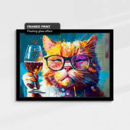 Cat Toasting Drink Glasses Animal Art Abstract Oil Painting Framed Poster Print & Canvas Wall Living Home Decor Interior Gift - thumbnail 2