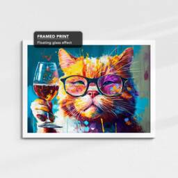 Cat Toasting Drink Glasses Animal Art Abstract Oil Painting Framed Poster Print & Canvas Wall Living Home Decor Interior Gift - thumbnail 3