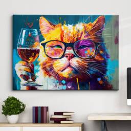 Cat Toasting Drink Glasses Animal Art Abstract Oil Painting Framed Poster Print & Canvas Wall Living Home Decor Interior Gift - thumbnail 1