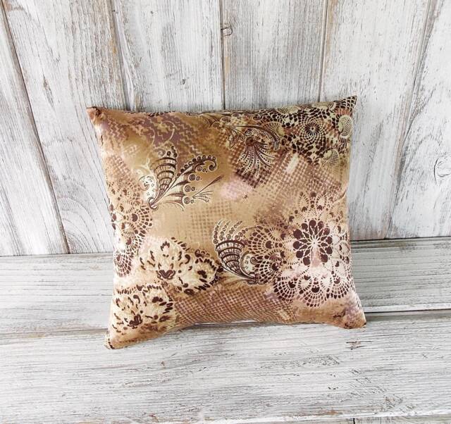 Pillow Cushion Stuffed Throw Home Decor Silky Flowers Brown, Beige, Cream - image 1