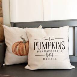 Farm Fresh Pumpkins Linen Pillow Cover - Autumn Farmhouse Decor - thumbnail 2