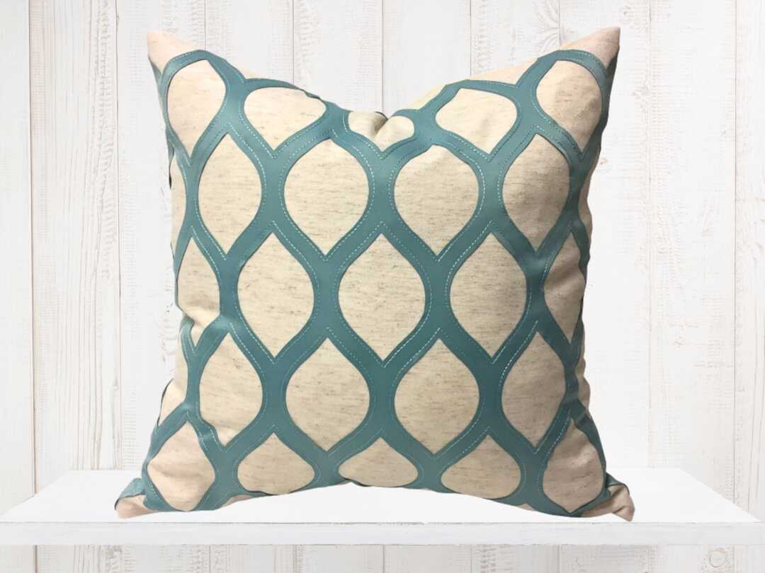 Geometric Embroidered Pillow Cover Seafoam Green Diamond, Linen