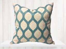 Geometric Embroidered Pillow Cover Seafoam Green Diamond, Linen Cotton - thumbnail 1