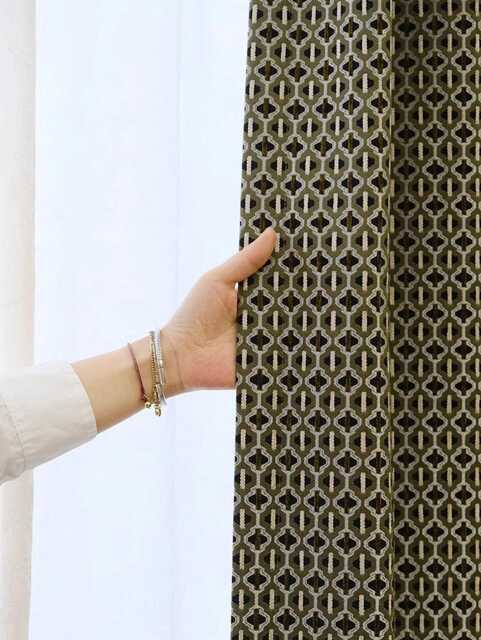 4 Colours, Cream A Pair Of Geometric Curtains, Custom Curtain Panel, Living Room Curtains, Custom Made, Divider - image 1