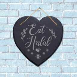 Eat Halal Laser Engraved Wall Hanging Islamic Heart Shape Home Slate Plaque Sign - thumbnail 1