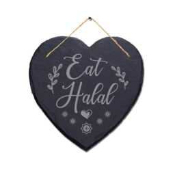 Eat Halal Laser Engraved Wall Hanging Islamic Heart Shape Home Slate Plaque Sign - thumbnail 3