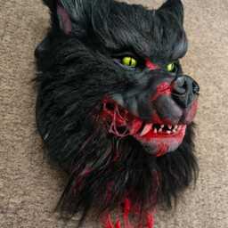 Handmade Gmork Inspired Black & Bloody Mounted Severed Wolf Head Horror Wall Art Sculpture - thumbnail 2