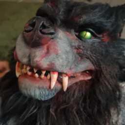 Handmade Gmork Inspired Black & Bloody Mounted Severed Wolf Head Horror Wall Art Sculpture - thumbnail 4