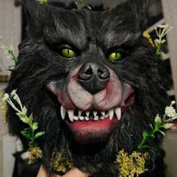 Handmade Gmork Inspired Black & Bloody Mounted Severed Wolf Head Horror Wall Art Sculpture - thumbnail 3