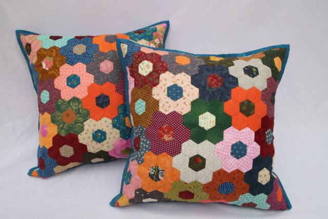 Hand Quilted Hexagon Pillow Cover Colorful Decorative Cushion - image 1