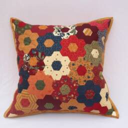 Hand Quilted Hexagon Pillow Cover Colorful Decorative Cushion - thumbnail 2