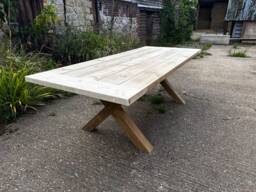 Garden Outdoor Patio Farmhouse Dining Table X Leg Or H - Treated With Breadboard End - thumbnail 1