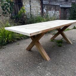 Garden Outdoor Patio Farmhouse Dining Table X Leg Or H - Treated With Breadboard End - thumbnail 2