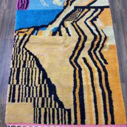 Handmade Boujaad Moroccan Rug Mid-Century Modern Wool Area Rug - thumbnail 3