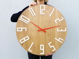 Large Wall Clock - Wood With White Numbers & Orange Clock Hands Slim_Wood 23