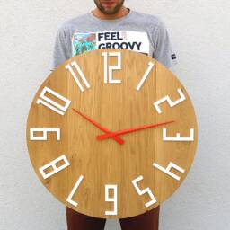 Large Wall Clock - Wood With White Numbers & Orange Clock Hands Slim_Wood 23 - thumbnail 4