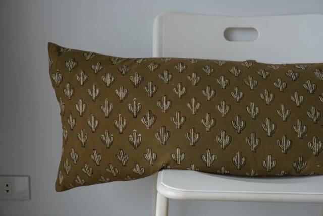 Cactus Lumbar Pillow Cover Indian Block Print, Natural Dye - image 1