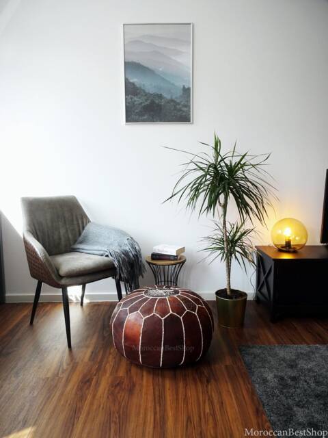 Handmade Moroccan Leather Pouf Ottoman Foot Stool, Home Decor - image 1