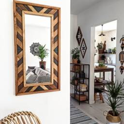 Aztec Wood Frame Mirror Boho Wall Hanging - 33x17 - thumbnail 3