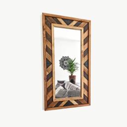 Aztec Wood Frame Mirror Boho Wall Hanging - 33x17