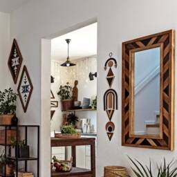 Aztec Wood Frame Mirror Boho Wall Hanging - 33x17 - thumbnail 4