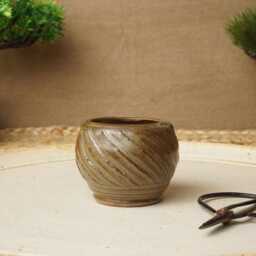 Handmade Brown Green Mame Bonsai Pot. G1628 - thumbnail 2