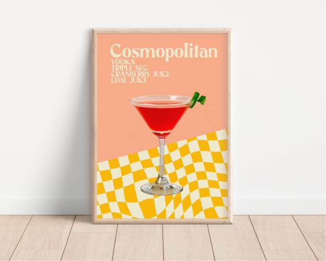 Colourful Cosmopolitan Cocktail Print - Retro, 70S Aesthetic, Bright Pastels, On Trend Fashion Prints, Bar Poster, Kitchen Cosmo Art - image 1
