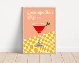 Colourful Cosmopolitan Cocktail Print - Retro, 70S Aesthetic, Bright Pastels, On Trend Fashion Prints, Bar Poster, Kitchen Cosmo Art - thumbnail 1