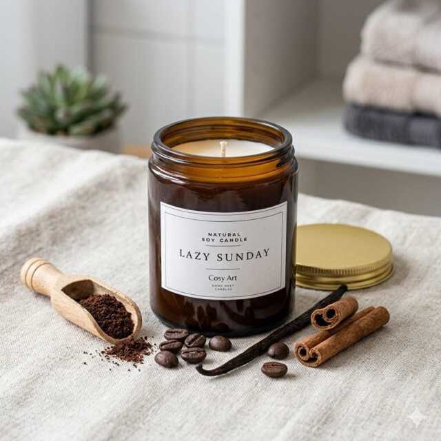 Lazy Sunday Coffee & Vanilla Candle - Cozy Scented Soy Wax - Gift For Lovers, Bookish 180Ml Amber Jar, Vegan Handmade UK - image 1