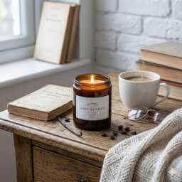 Lazy Sunday Coffee & Vanilla Candle - Cozy Scented Soy Wax - Gift For Lovers, Bookish 180Ml Amber Jar, Vegan Handmade UK - thumbnail 3