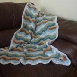 Crib/Cot Stroller Blanket .' Beach Glass' . Ripples. Crochet. Blues Baby..uk Seller - thumbnail 2