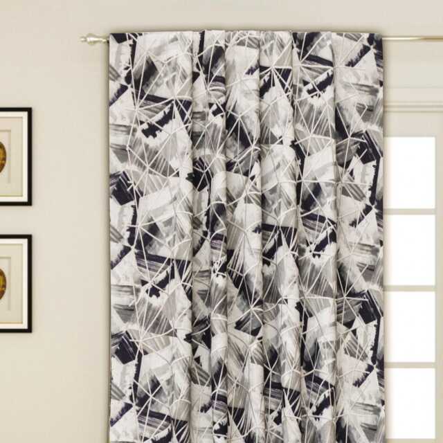 Abstract Triangles Printed Cotton Embroidery Curtain Panels - Rod Pocket, Grommet, Box Pleat, Three Pinch Tab Top & Plain Ring Top - image 1