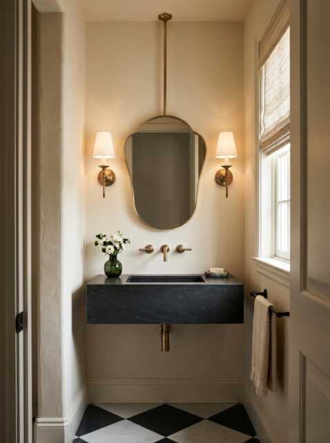 Ceiling Mounted Arch Brass Mirror - Elegant Hanging Bathroom - image 1