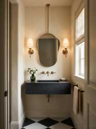 Ceiling Mounted Arch Brass Mirror - Elegant Hanging Bathroom