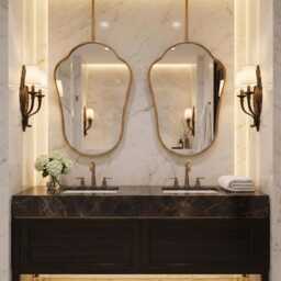 Ceiling Mounted Arch Brass Mirror - Elegant Hanging Bathroom - thumbnail 3